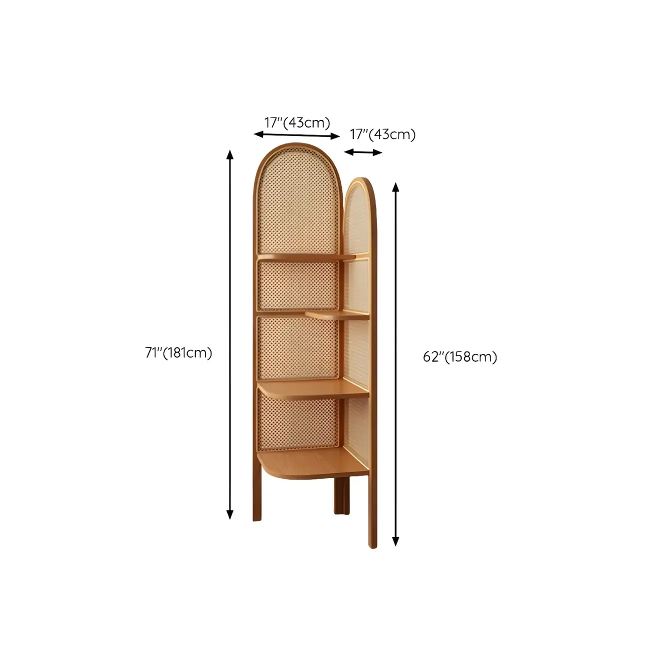 Rattan Wooden 4-tier Corner Bookcase with Closed Back Image - 19