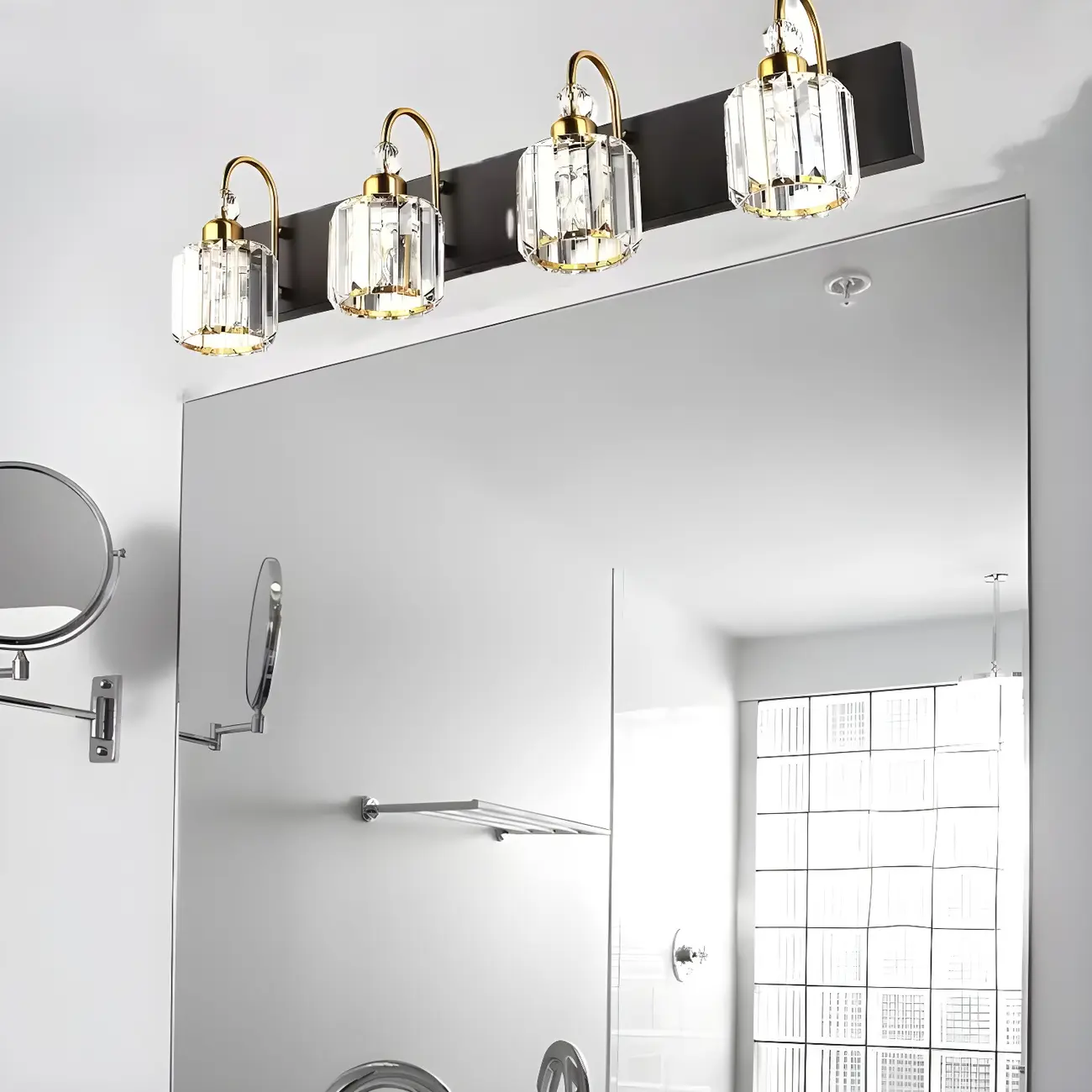 Nordic Glam Vanity Light with Crystal Shade for Bathroom Image - 3 | homeyfad