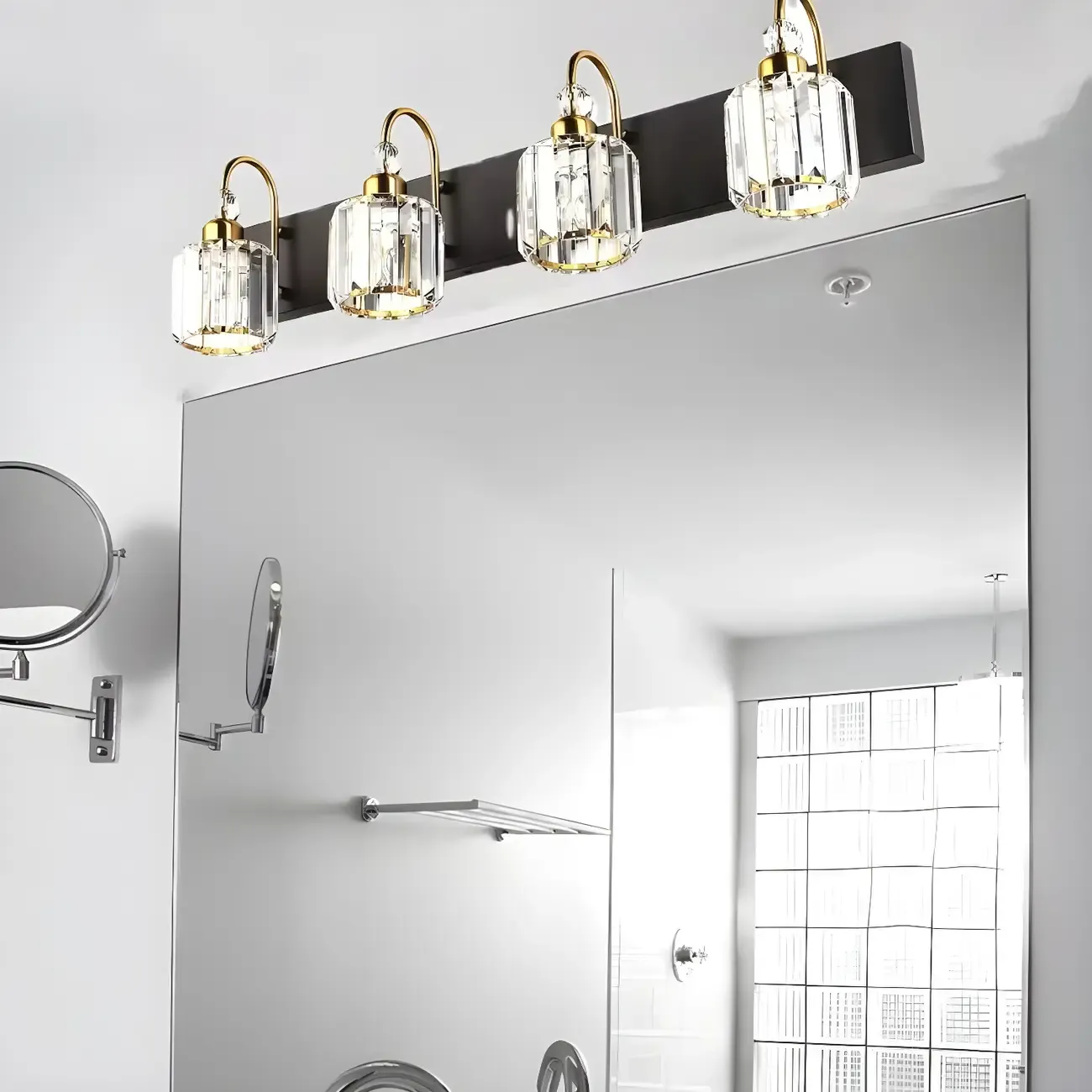 Nordic Glam Vanity Light with Crystal Shade for Bathroom Image - 3