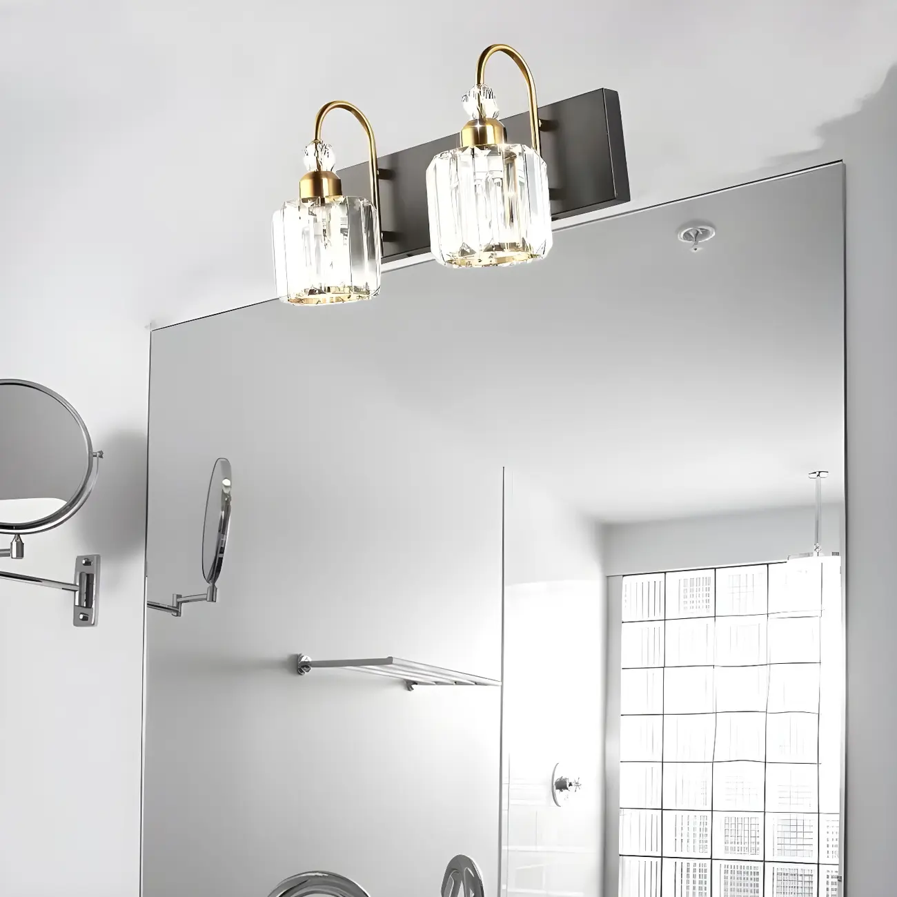 Nordic Glam Vanity Light with Crystal Shade for Bathroom Image - 2 | homeyfad