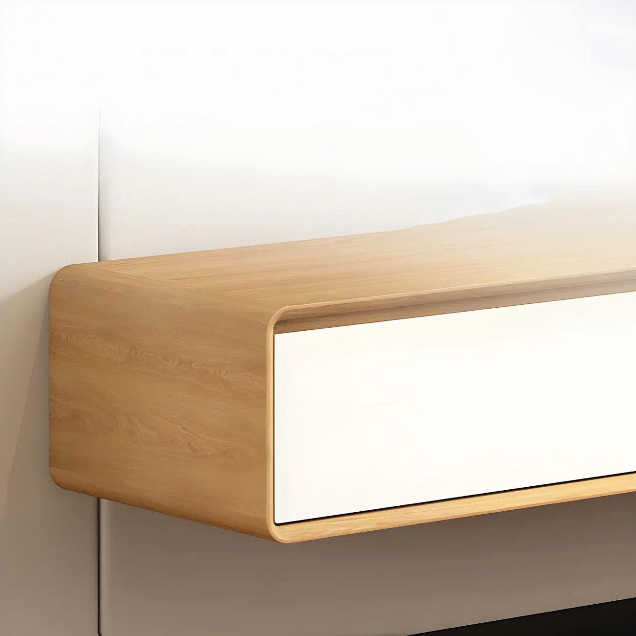 Natural Long Light Wood Floating Cabinet TV Stand Image - 4 | homeyfad