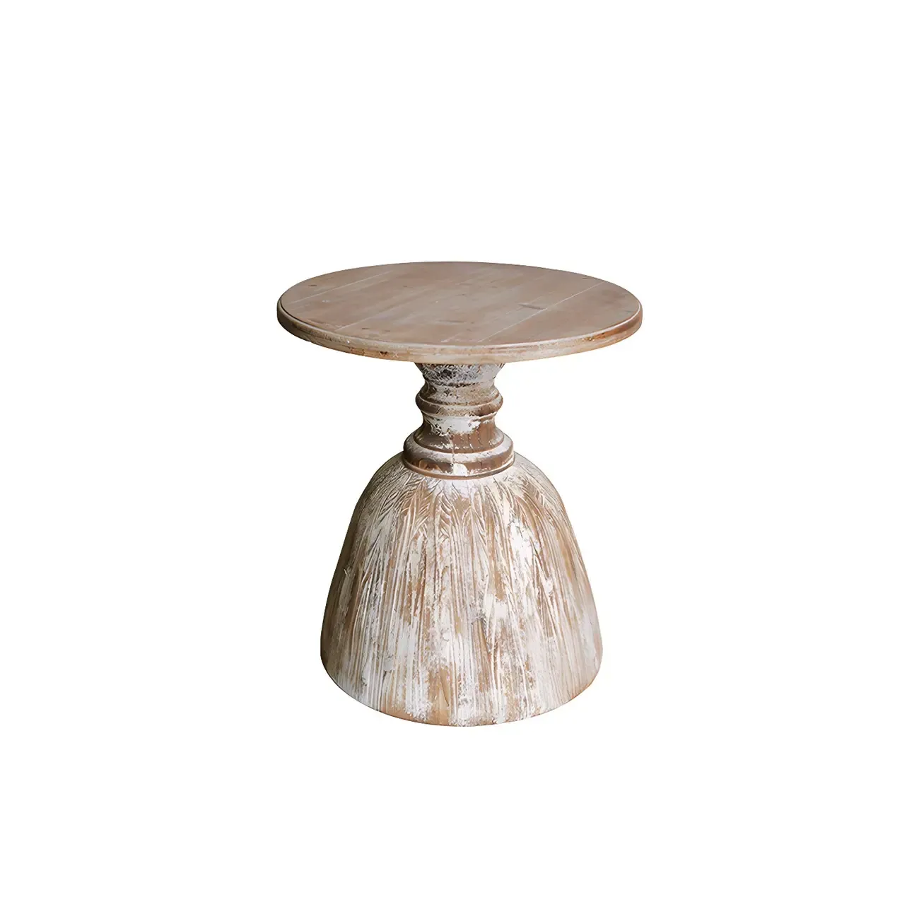 Rustic Natural Wood Pedestal Round Side Table for Living Room | HomeyFad