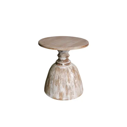Rustic Natural Wood Pedestal Round Side Table for Living Room Image - 2