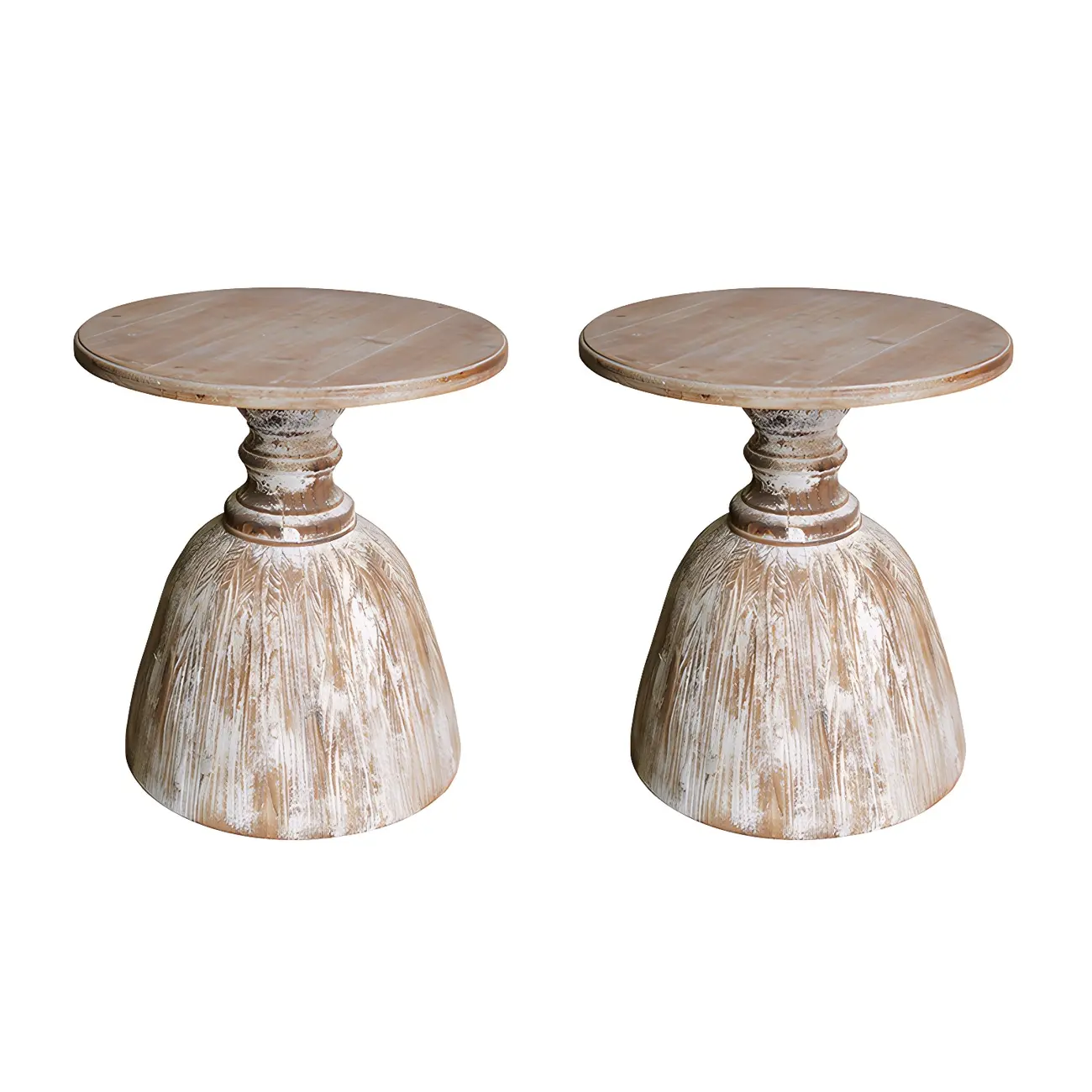 Rustic Natural Wood Pedestal Round Side Table for Living Room Image - 3 | homeyfad