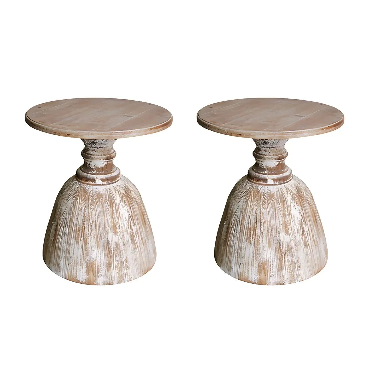Rustic Natural Wood Pedestal Round Side Table for Living Room Image - 3