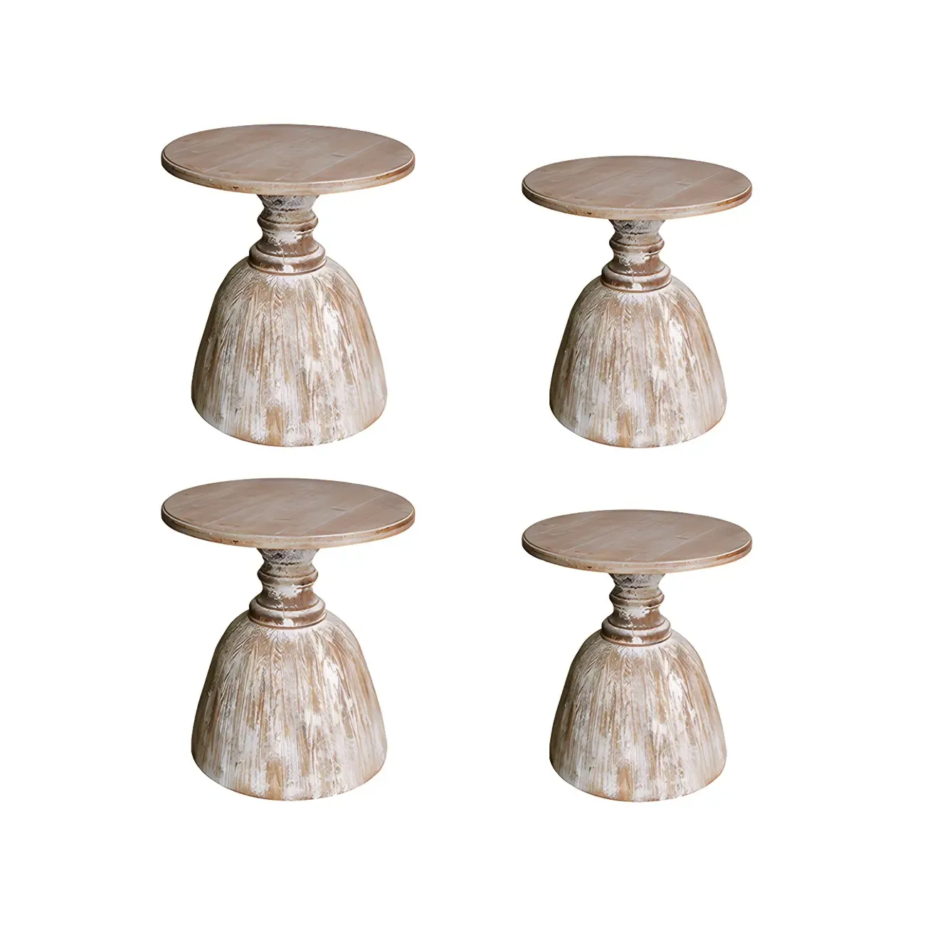 Rustic Natural Wood Pedestal Round Side Table for Living Room Image - 6