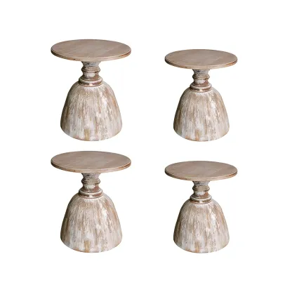 Rustic Natural Wood Pedestal Round Side Table for Living Room Image - 6