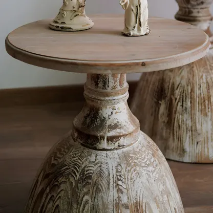 Rustic Natural Wood Pedestal Round Side Table for Living Room Image - 7