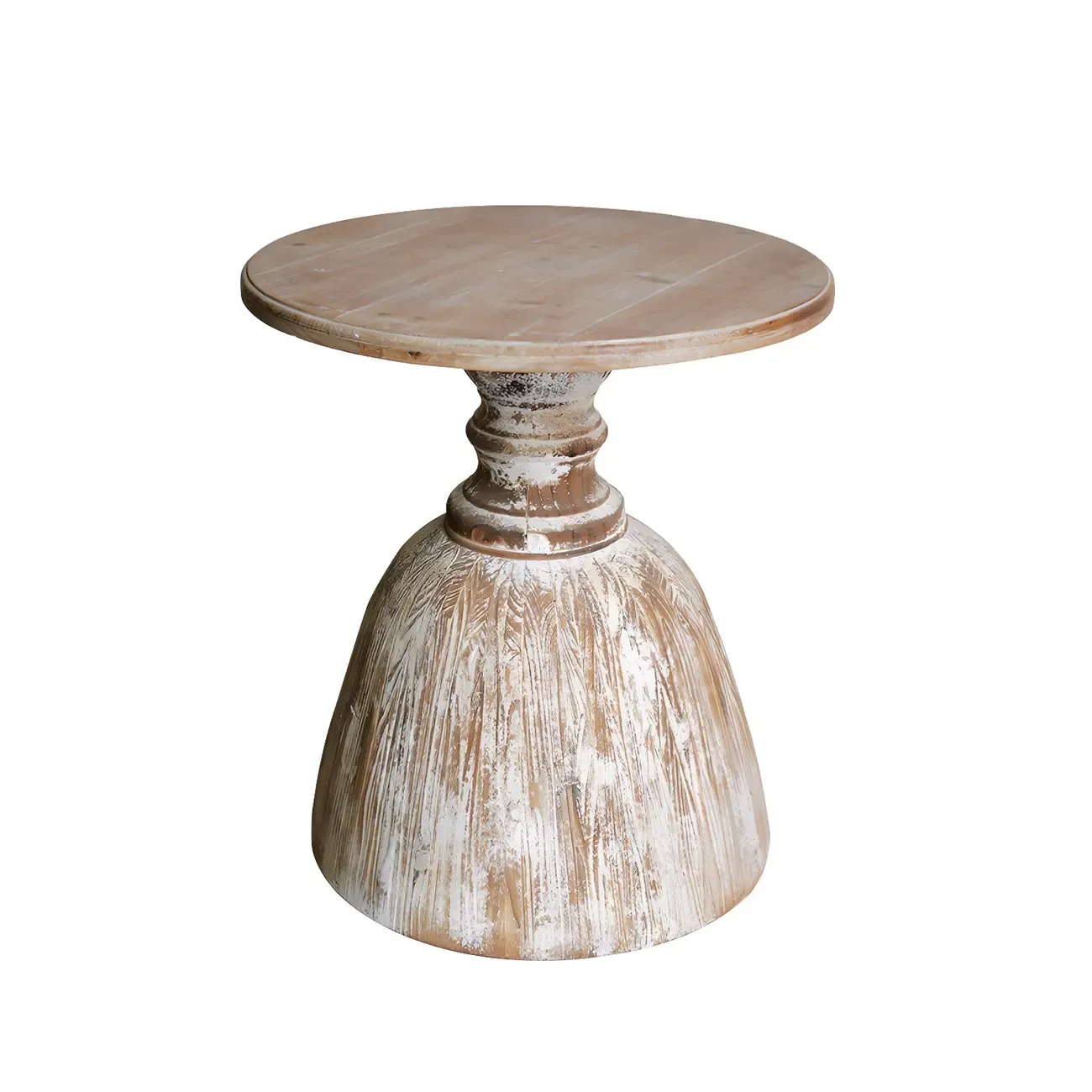 Rustic Natural Wood Pedestal Round Side Table for Living Room Image - 8