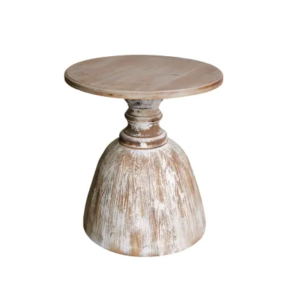 Rustic Natural Wood Pedestal Round Side Table for Living Room Image - 8