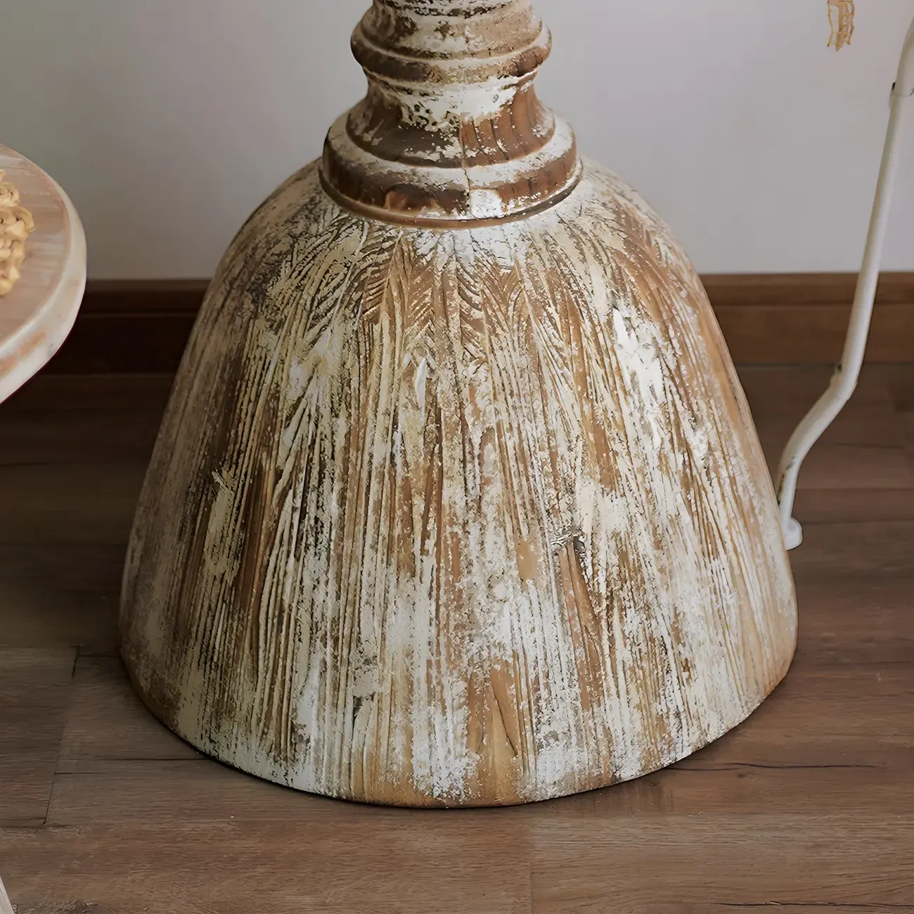 Rustic Natural Wood Pedestal Round Side Table for Living Room Image - 9