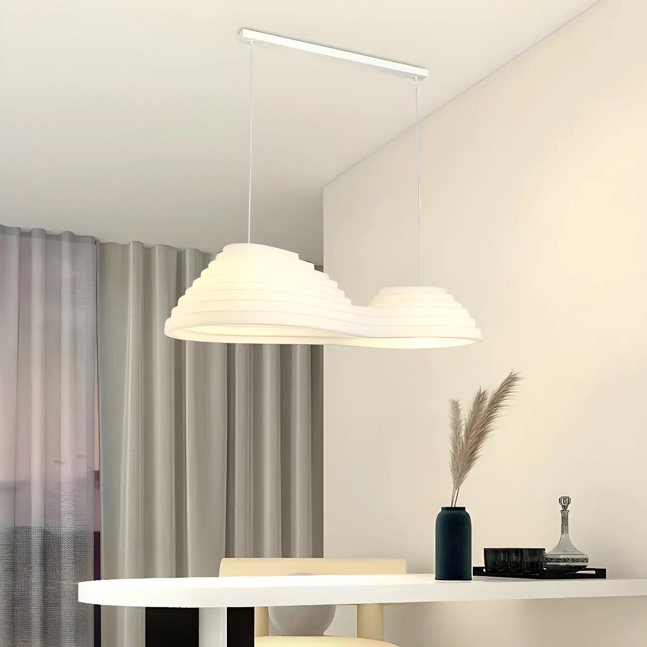 Modern White LED Kitchen Island Light Plastic Tapered Shade Image - 2 | homeyfad