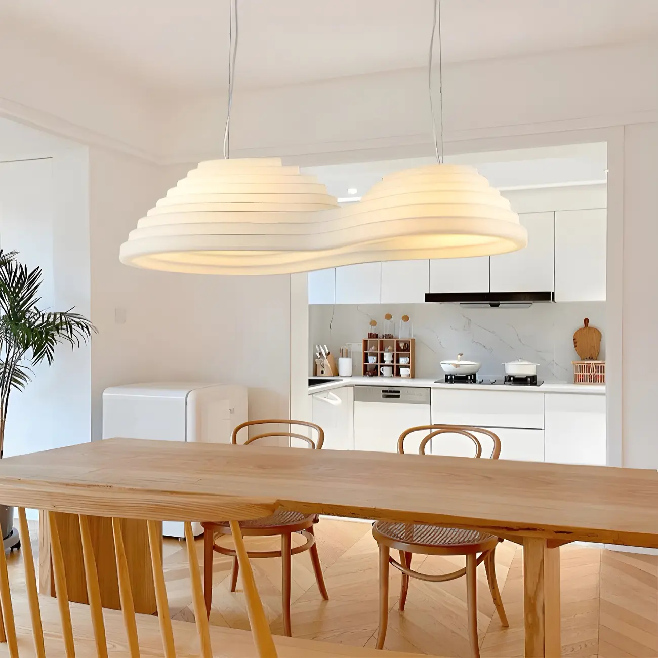 Modern White LED Kitchen Island Light Plastic Tapered Shade Image - 3 | homeyfad