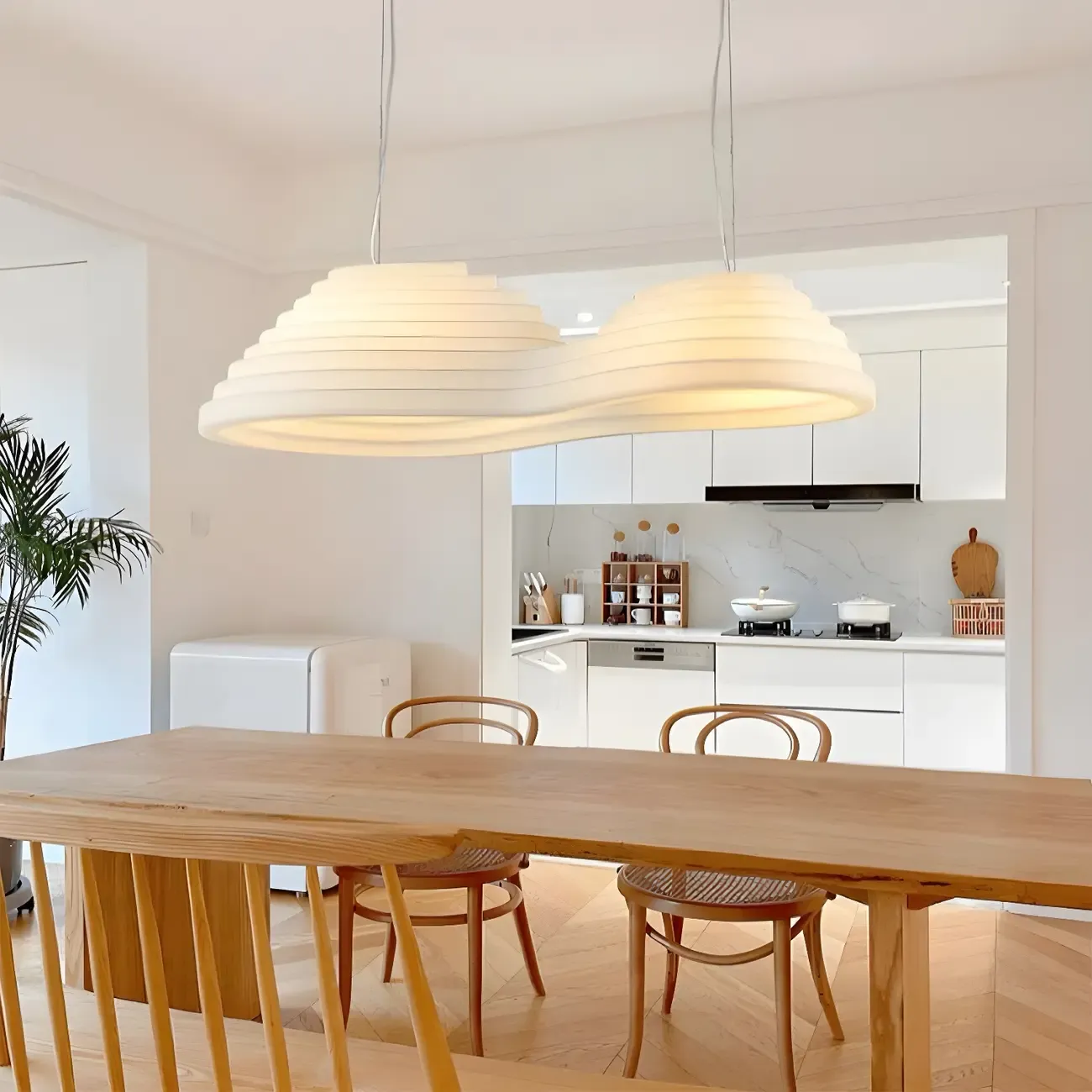 Modern White LED Kitchen Island Light Plastic Tapered Shade Image - 3