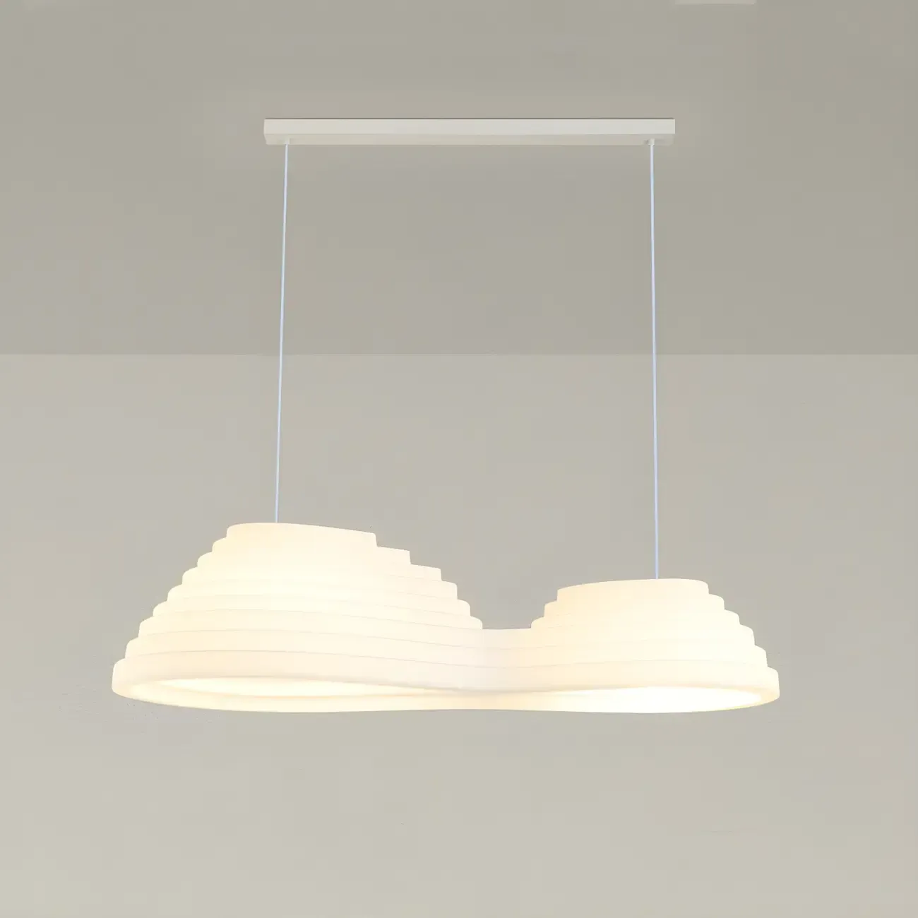 Modern White LED Kitchen Island Light Plastic Tapered Shade Image - 7