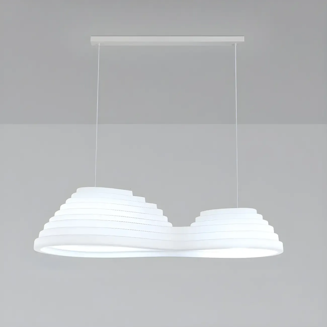 Modern White LED Kitchen Island Light Plastic Tapered Shade Image - 8