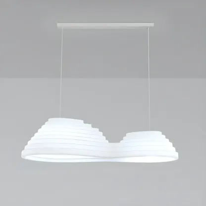 Modern White LED Kitchen Island Light Plastic Tapered Shade Image - 8