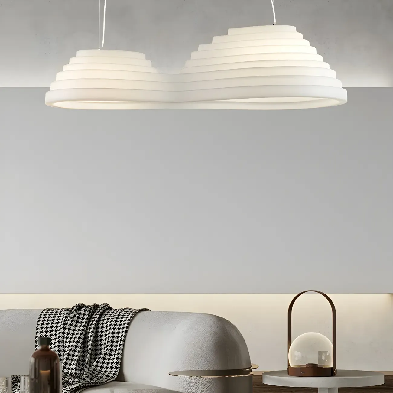 Modern White LED Kitchen Island Light Plastic Tapered Shade Image - 11