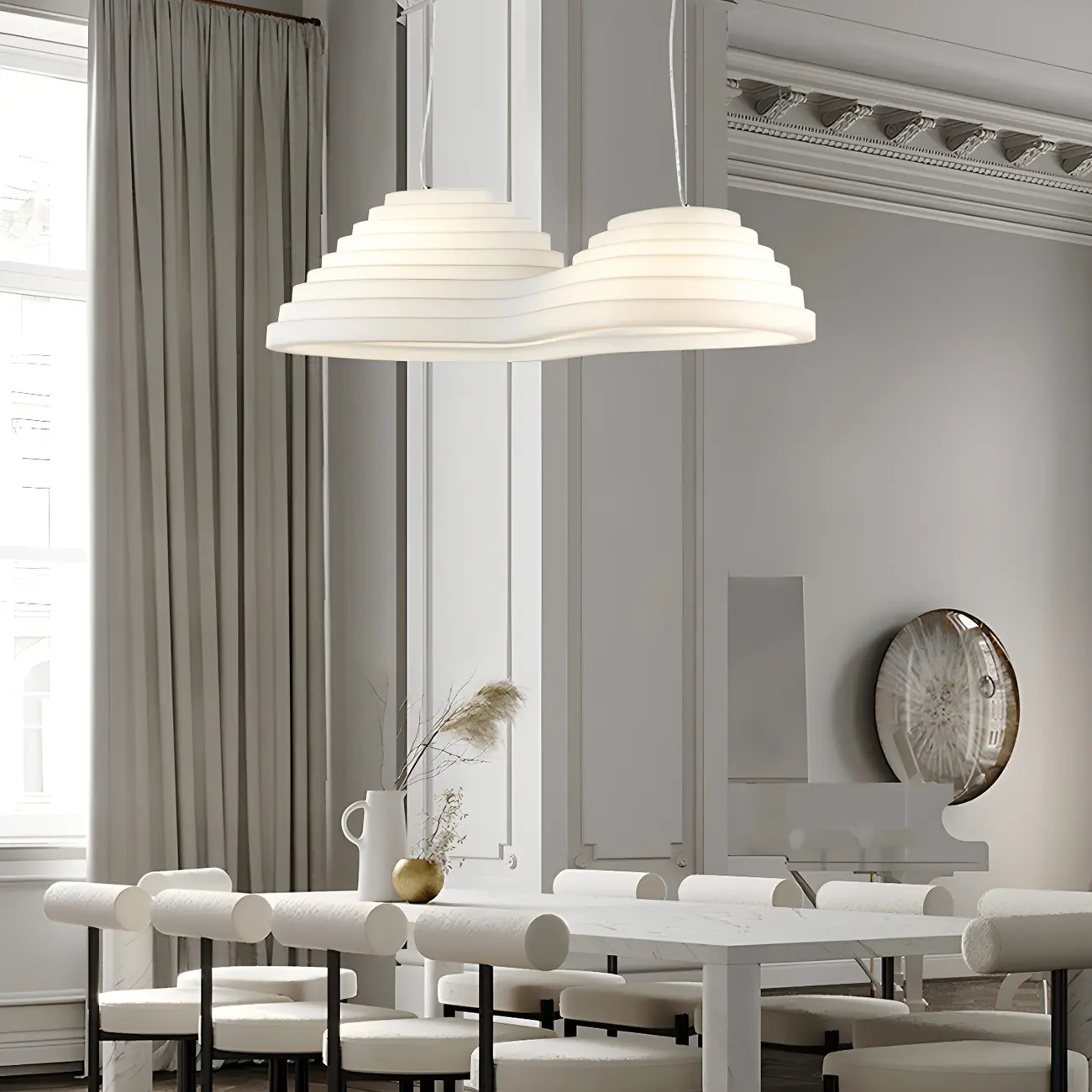 Modern White LED Kitchen Island Light Plastic Tapered Shade Image - 12 | homeyfad