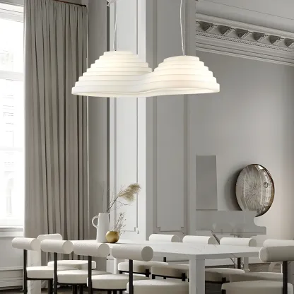 Modern White LED Kitchen Island Light Plastic Tapered Shade Image - 12