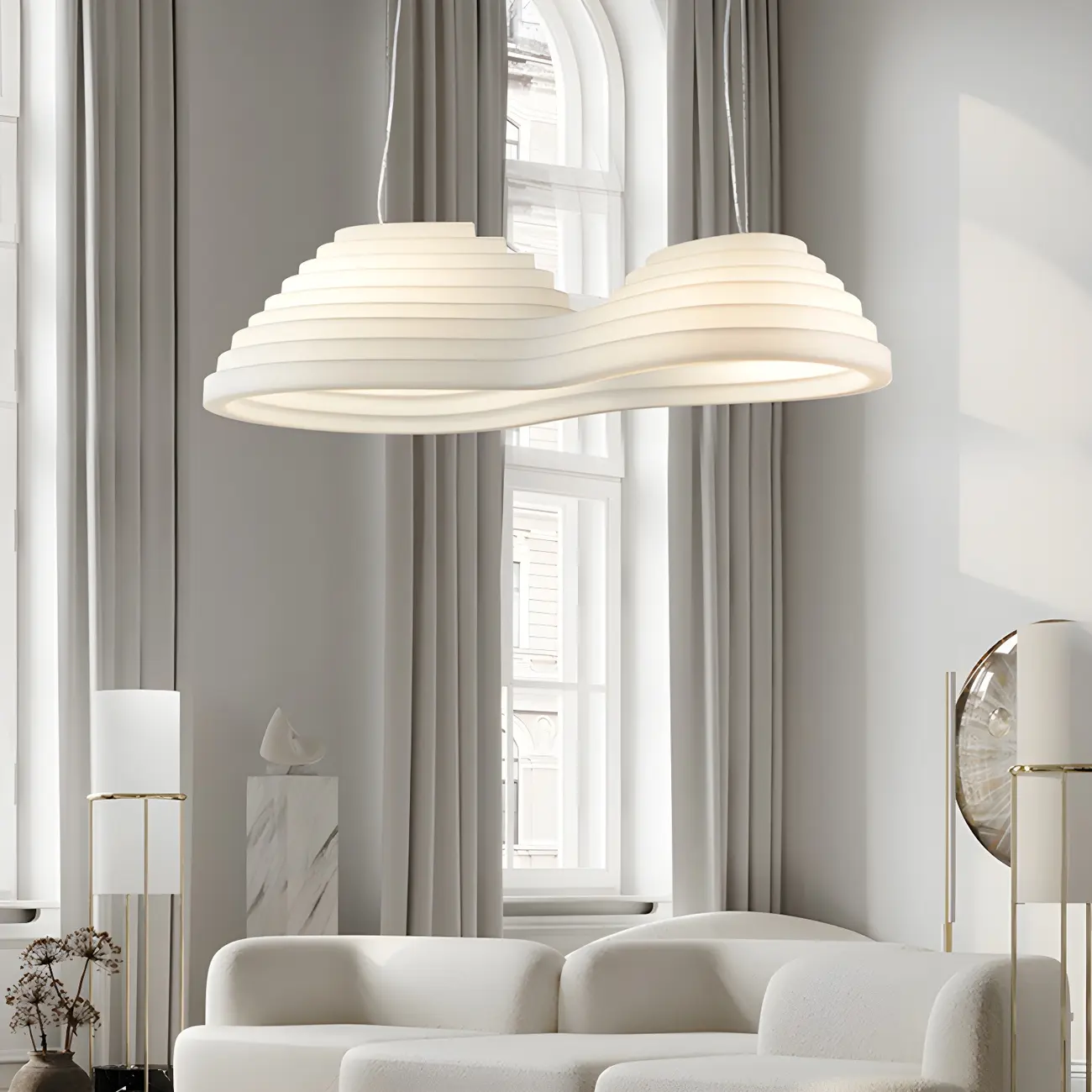 Modern White LED Kitchen Island Light Plastic Tapered Shade Image - 13 | homeyfad