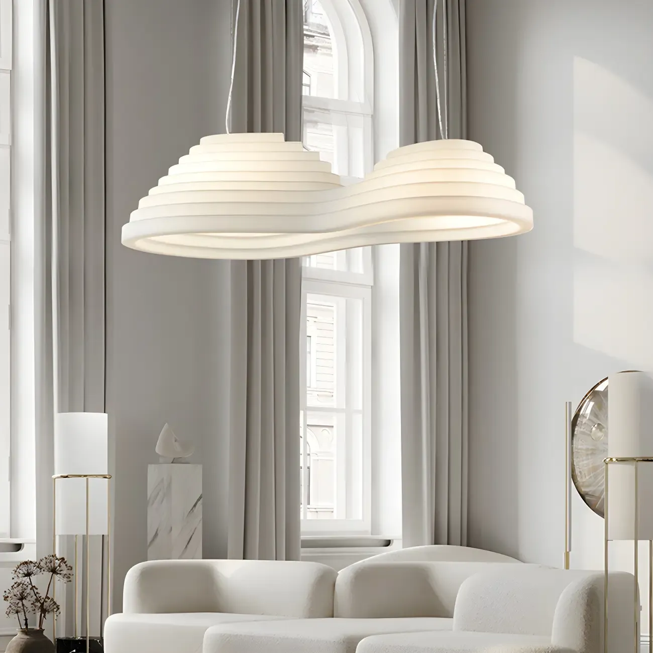 Modern White LED Kitchen Island Light Plastic Tapered Shade Image - 13