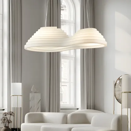 Modern White LED Kitchen Island Light Plastic Tapered Shade Image - 13