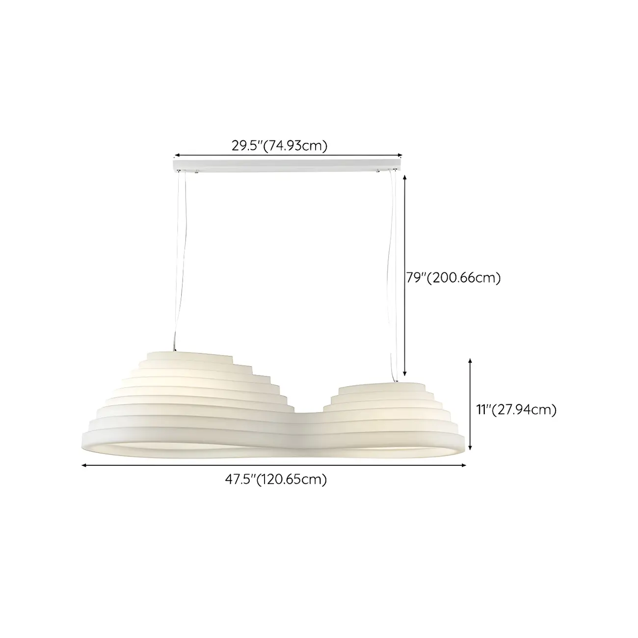 Modern White LED Kitchen Island Light Plastic Tapered Shade #size