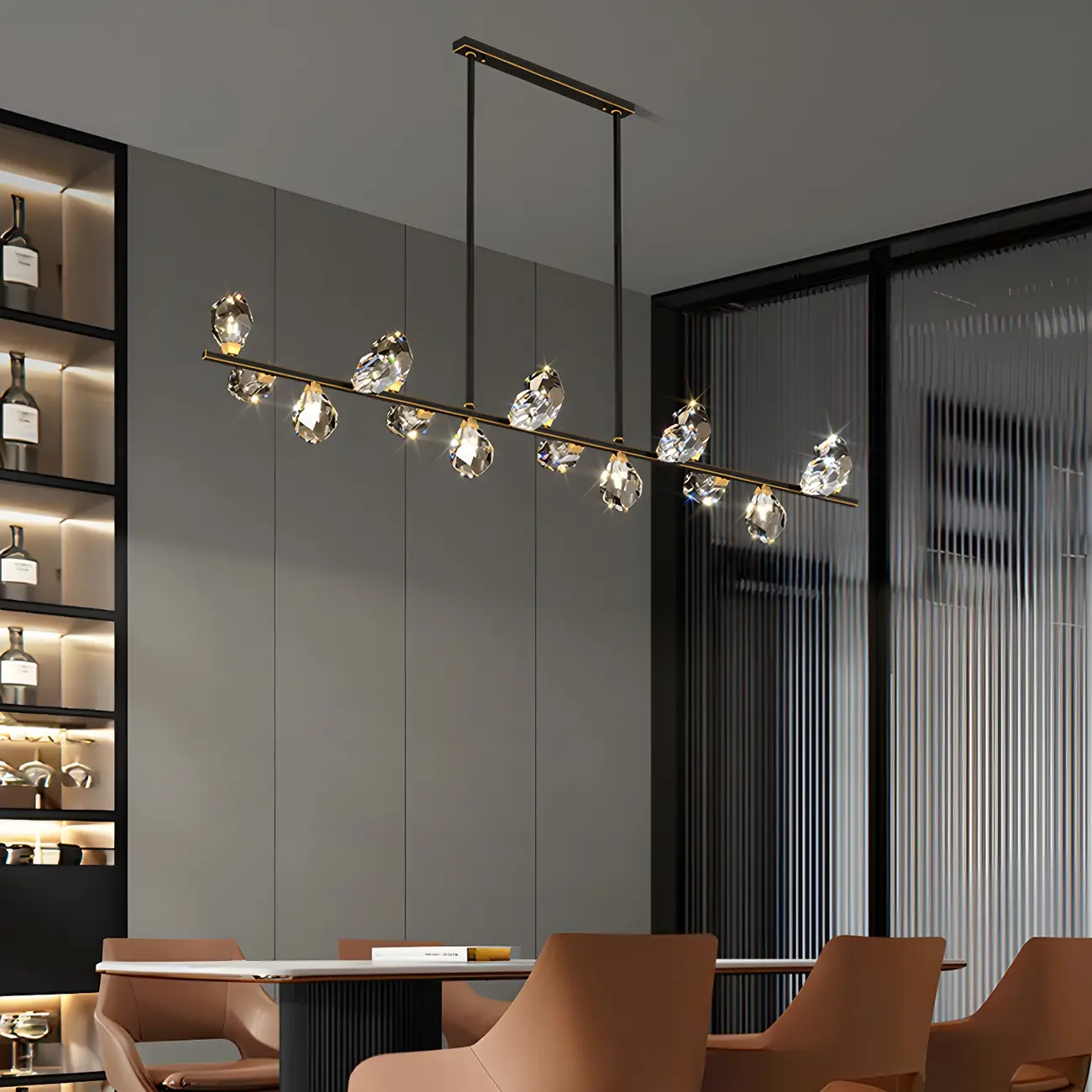 Contemporary Linear Crystal Island Pendant Light Image - 2 | homeyfad