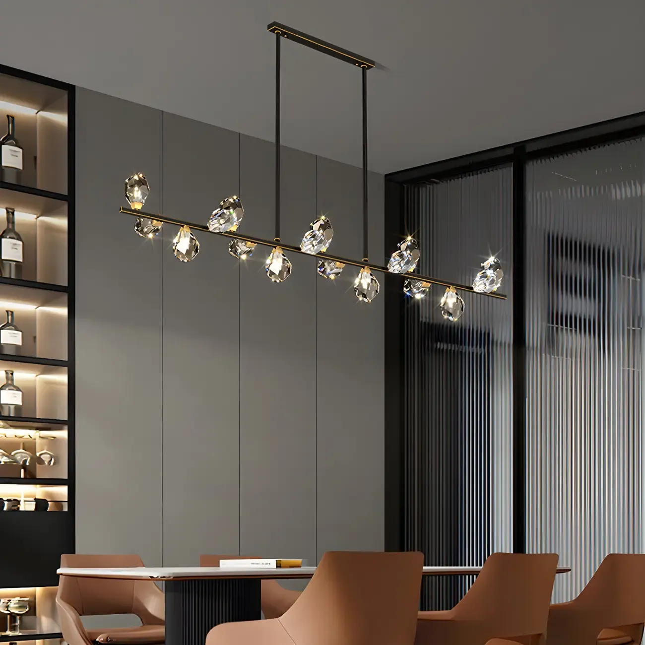 Contemporary Linear Crystal Island Pendant Light Image - 2