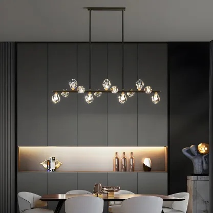 Contemporary Linear Crystal Island Pendant Light Image - 6