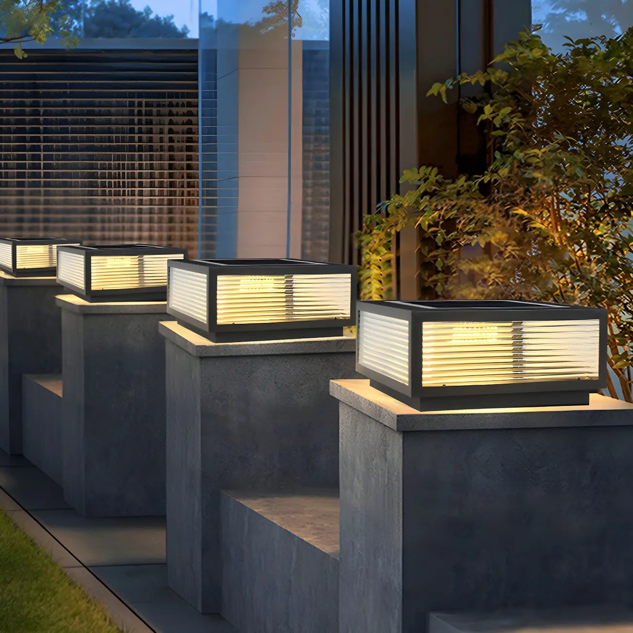 Black Rectangle Color-Changing Solar Outdoor Post Lights | homeyfad