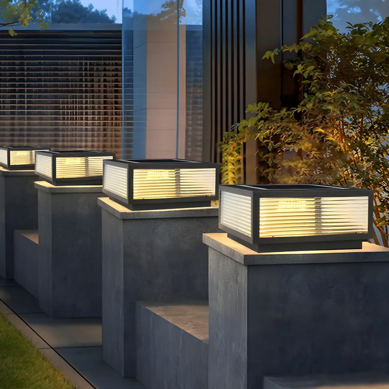 Black Rectangle Color-Changing Solar Outdoor Post Lights