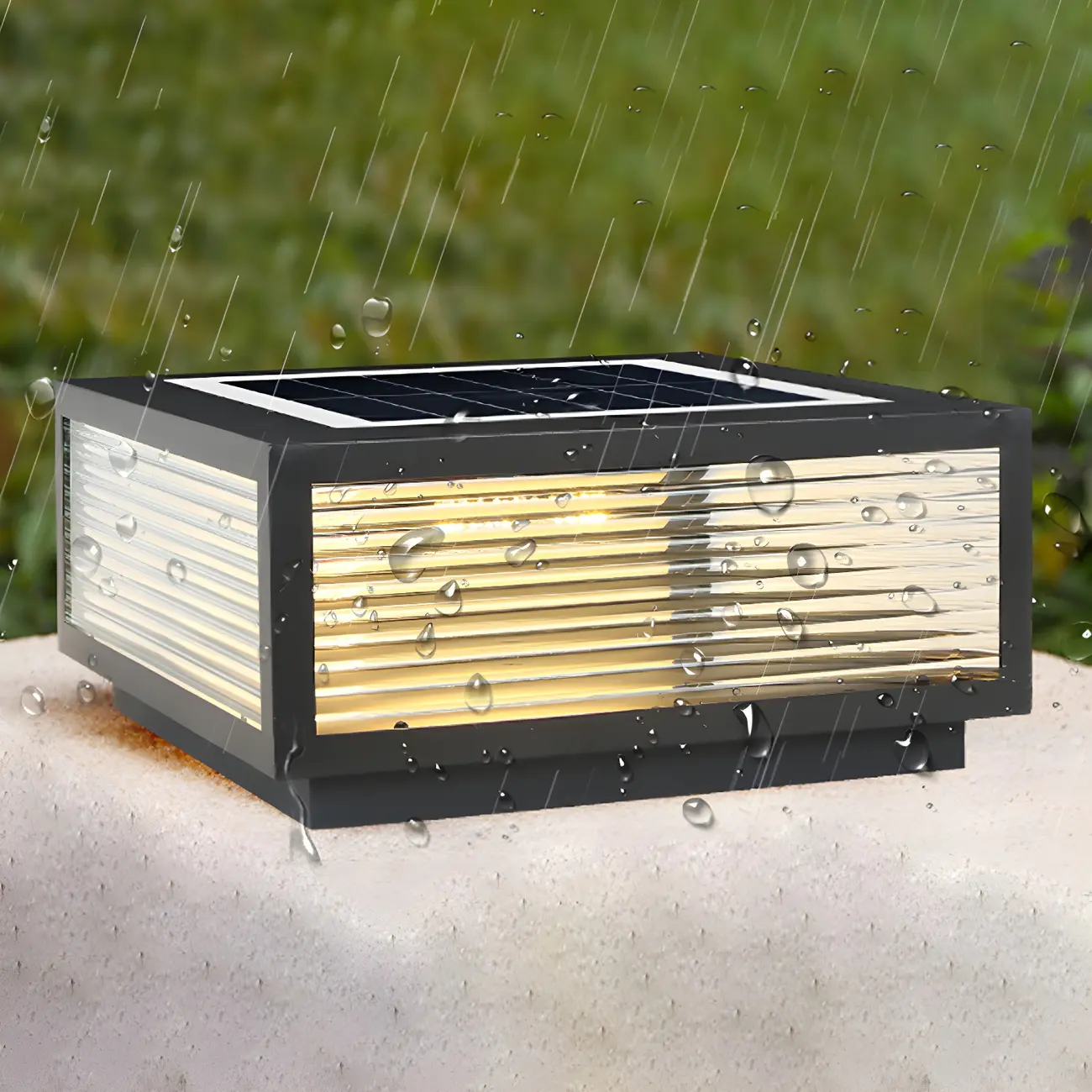 Black Rectangle Color-Changing Solar Outdoor Post Lights | homeyfad