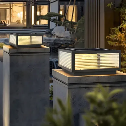 Black Rectangle Color-Changing Solar Outdoor Post Lights