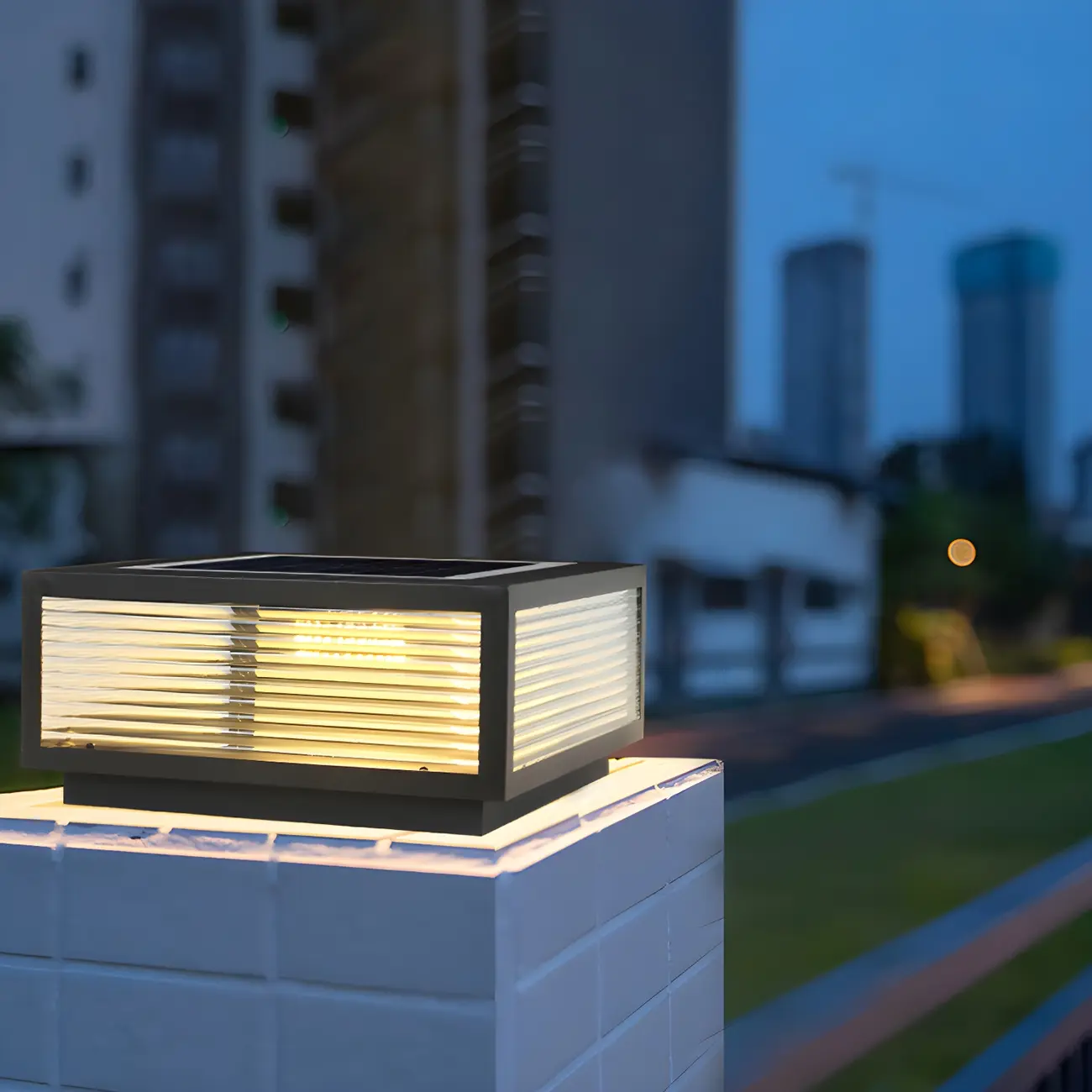 Black Rectangle Color-Changing Solar Outdoor Post Lights | homeyfad