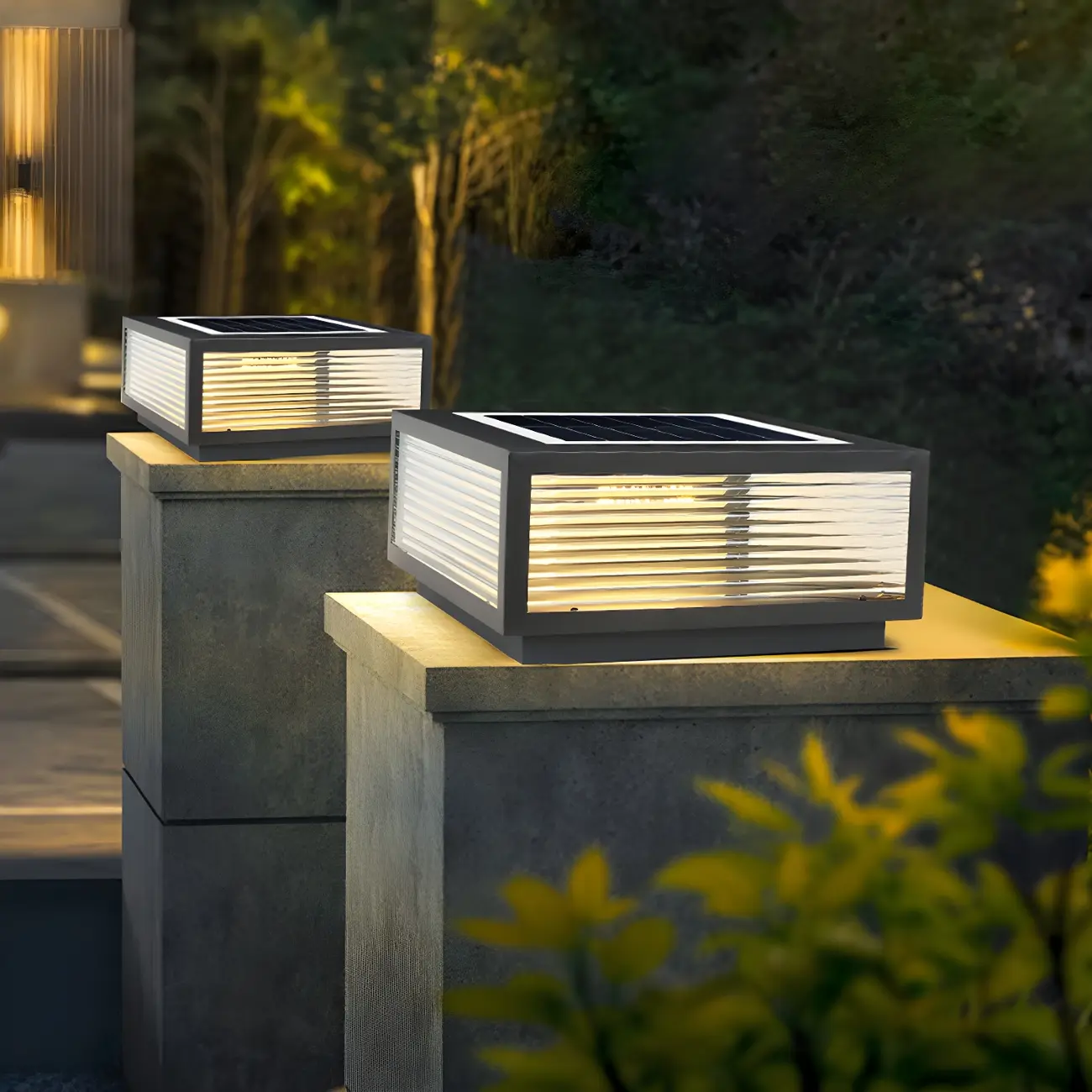 Black Rectangle Color-Changing Solar Outdoor Post Lights | homeyfad