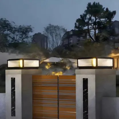 Black Rectangle Color-Changing Solar Outdoor Post Lights