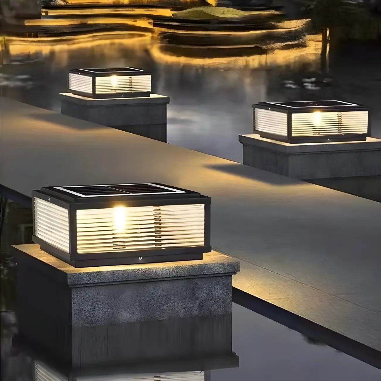 Black Rectangle Color-Changing Solar Outdoor Post Lights