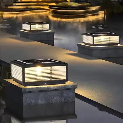 Black Rectangle Color-Changing Solar Outdoor Post Lights