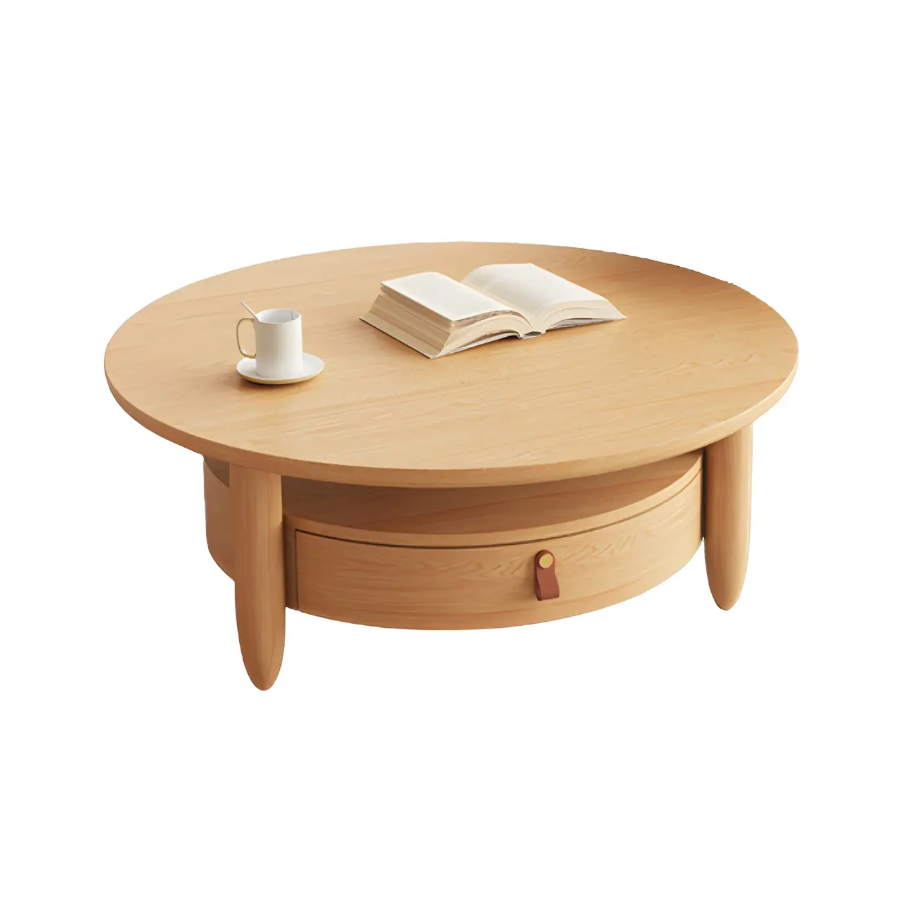 Brown Round Modern Wood Glass Drawer Coffee Table Image - 13 | homeyfad