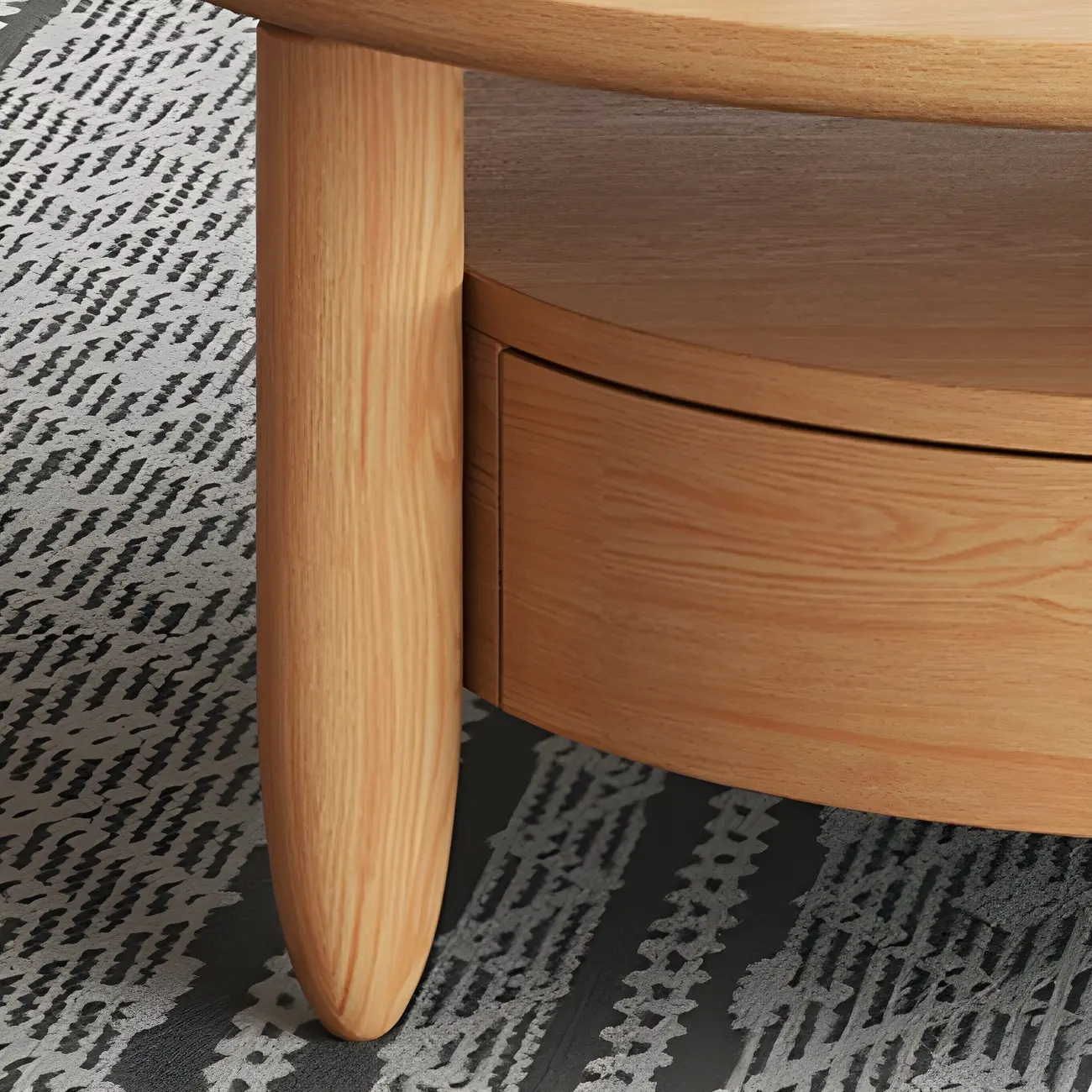 Brown Round Modern Wood Glass Drawer Coffee Table Image - 5 | homeyfad