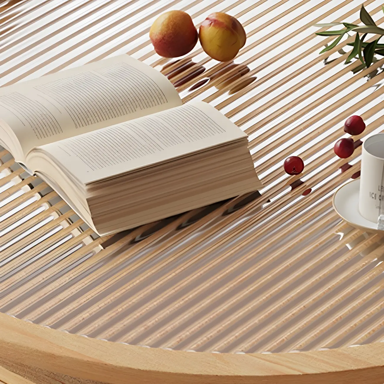 Brown Round Modern Wood Glass Drawer Coffee Table Image - 6 | homeyfad