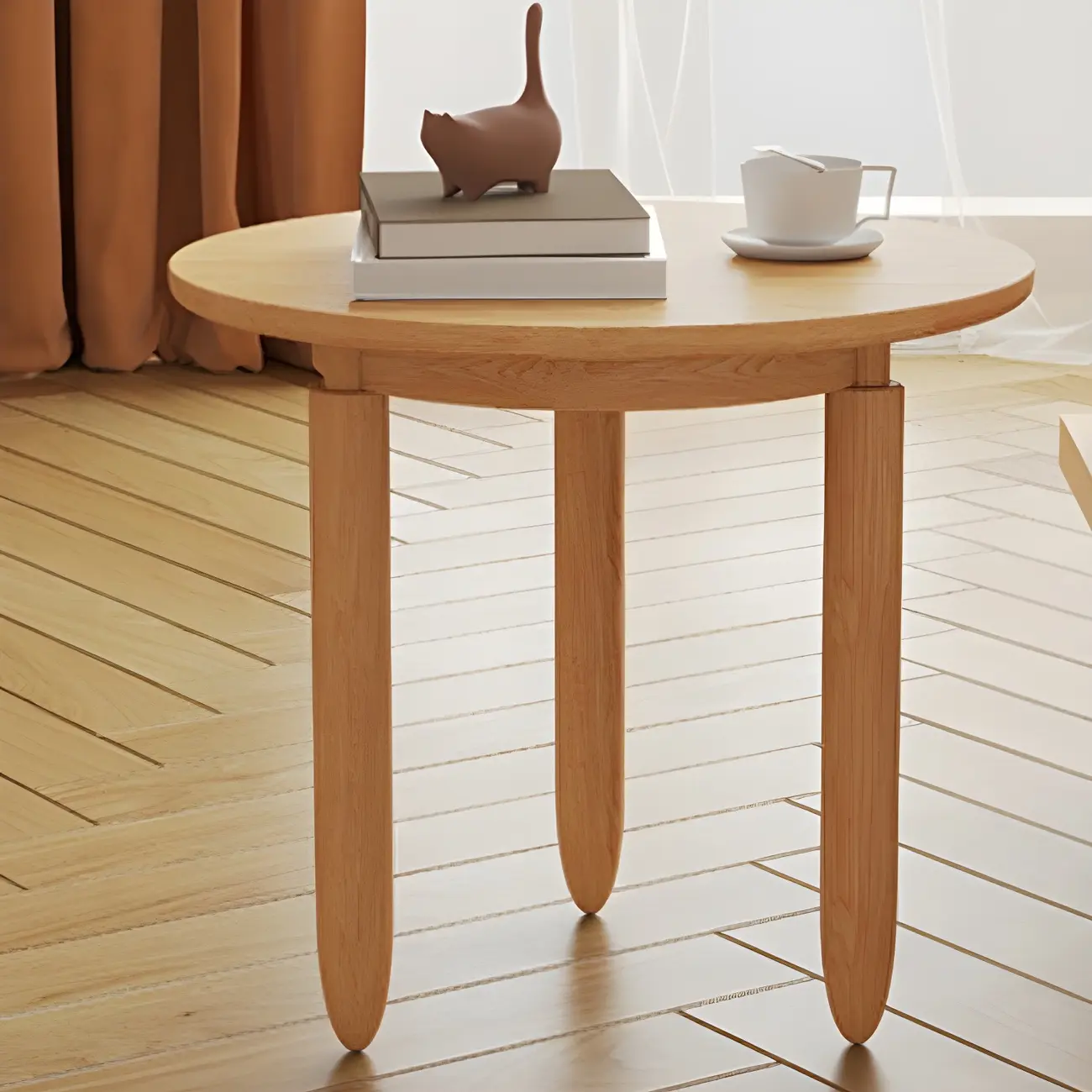 Brown Round Modern Wood Glass Drawer Coffee Table Image - 8 | homeyfad