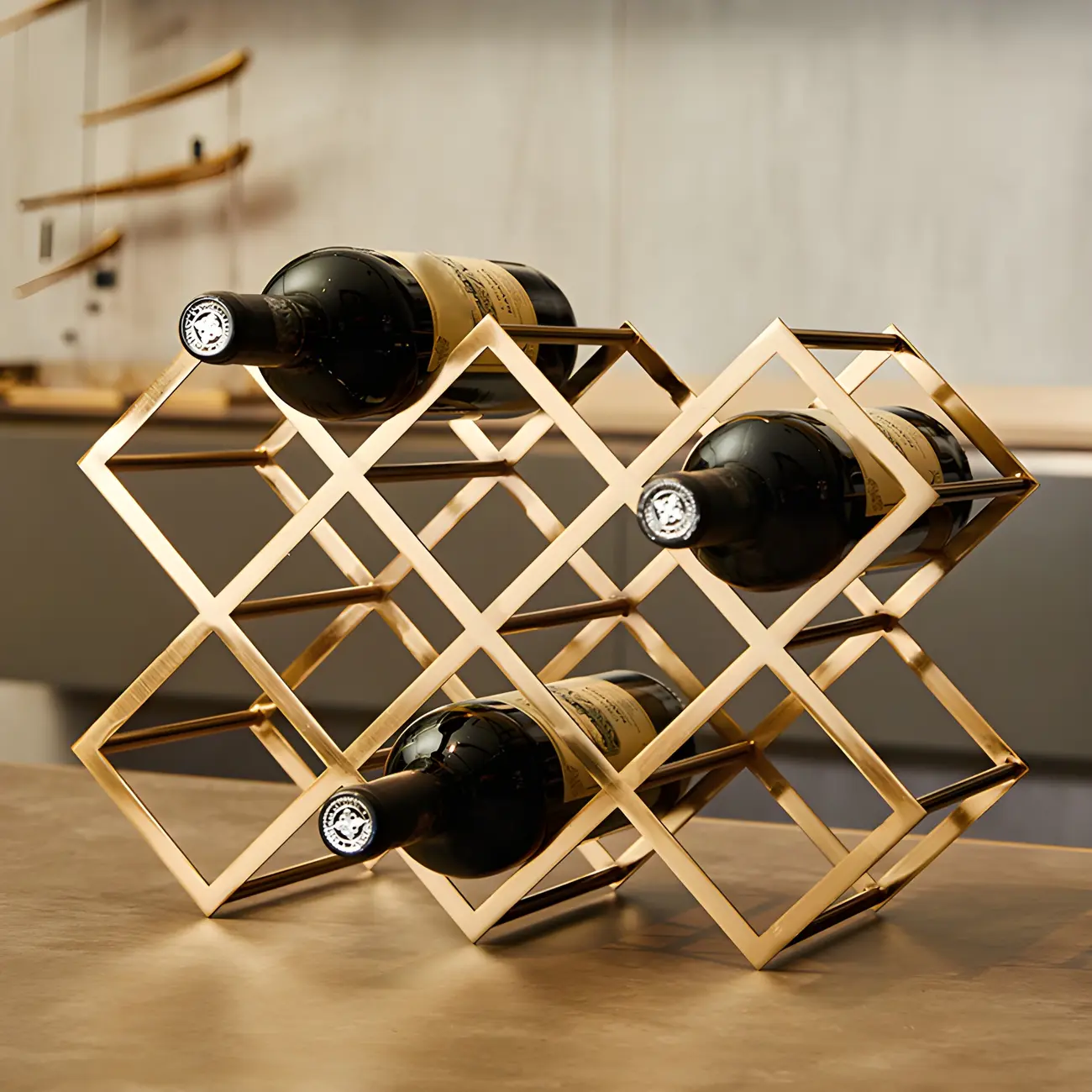 Countertop Gold Metal Stackable Wine Rack Image - 2 | homeyfad