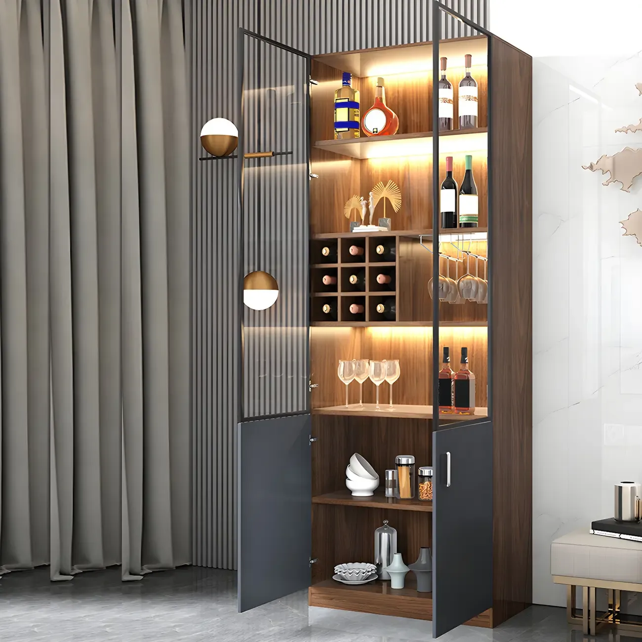 Stylish Wooden Display Cabinet with Glass Doors for Home Image - 3