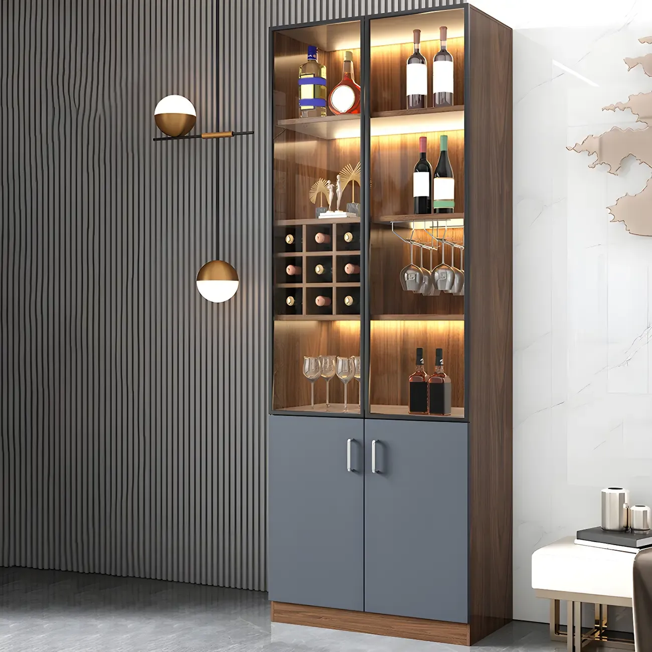 Stylish Wooden Display Cabinet with Glass Doors for Home Image - 4