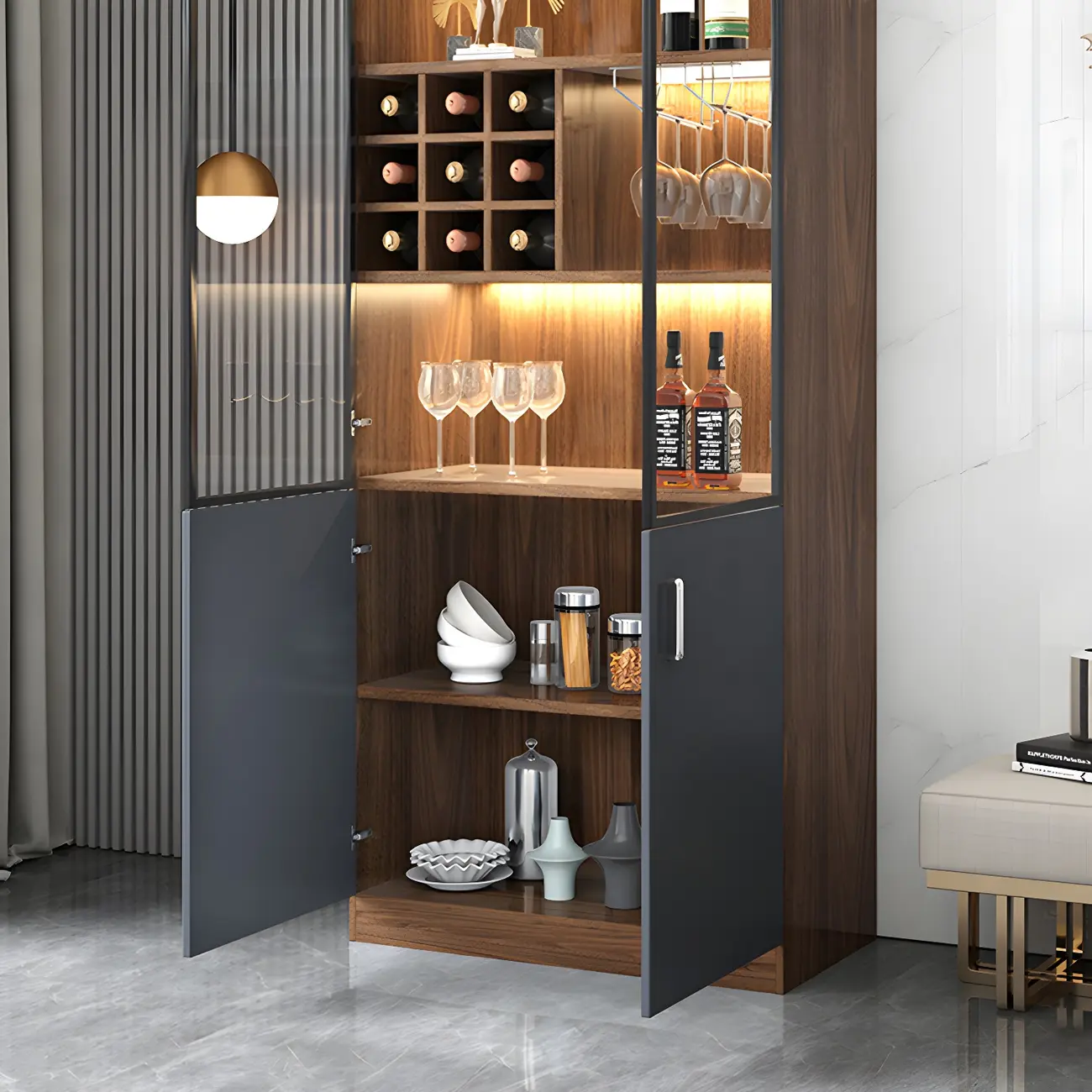 Stylish Wooden Display Cabinet with Glass Doors for Home Image - 6 | homeyfad