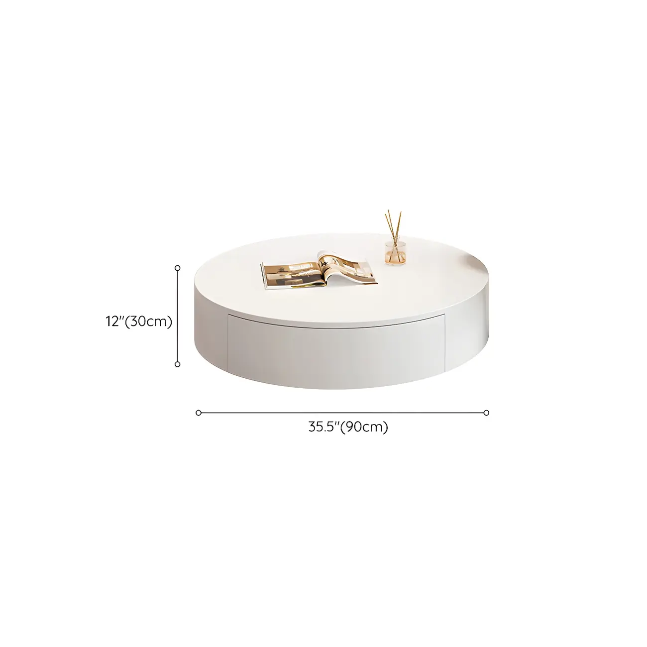 Pure White Round Modern Wood Drawer Coffee Table #size | homeyfad