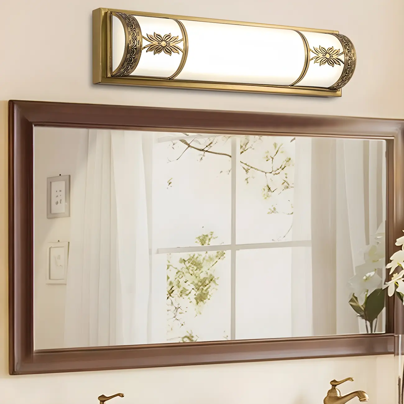 Gold Trim Vanity Bar Light with Glass Shade for Bathroom Image - 1 | homeyfad